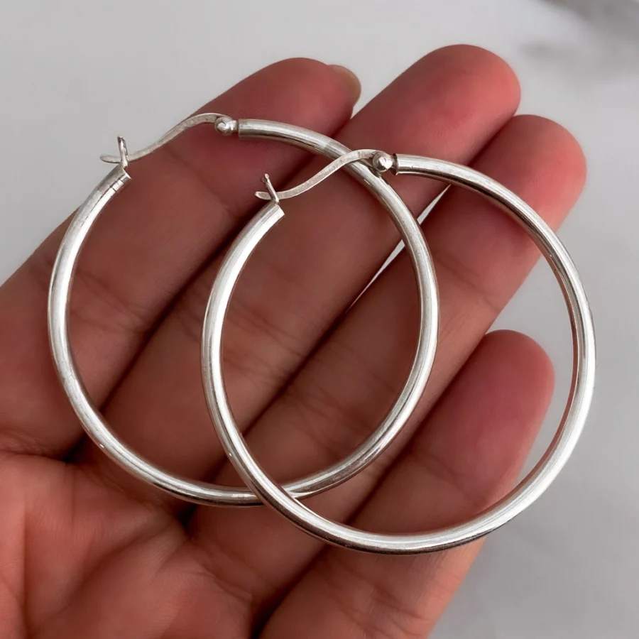 AROS ARGOLLAS PLATA 925 5 CM CLASICAS LISA- ARL30019 - Imagen 3
