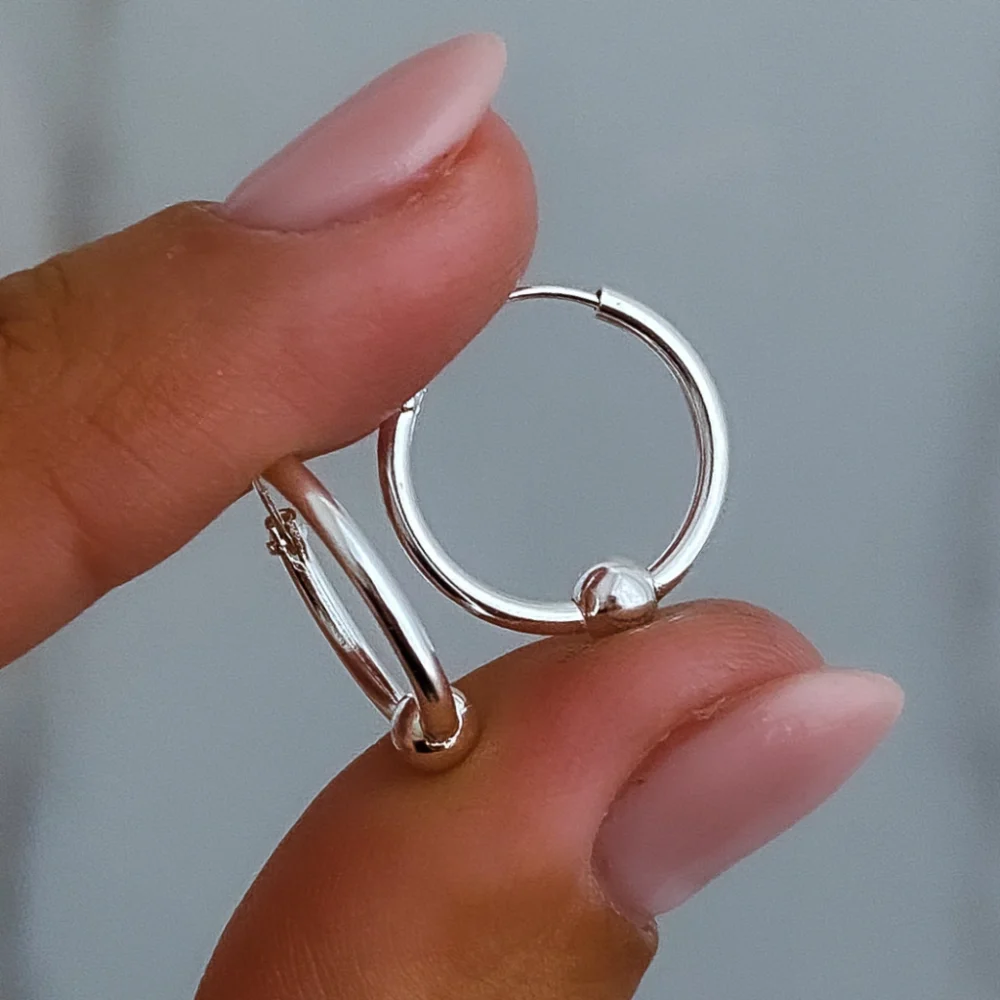 ARGOLLAS CUBANAS CON BOLITA CENTRAL PLATA 925 CLASICAS LISAS - ARL3003 - Imagen 2