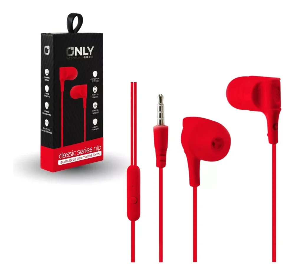 AURICULAR MANOS LIBRES ONLY PELLIZQUE C/CABLE ROJO- AUR05