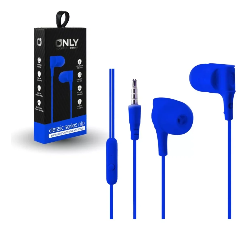 AURICULAR MANOS LIBRES ONLY PELLIZQUE C/CABLE AZUL- AUR04