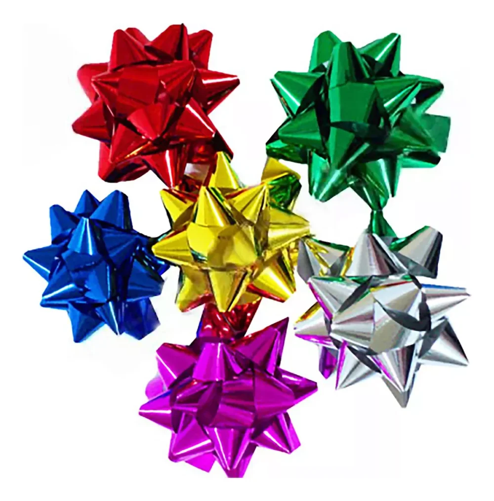 MOÑO REGALO ESTRELLA MEDIANO METALIZADOS ADHESIVO X 6 UNIDADES SURTIDO COLORES - MN02