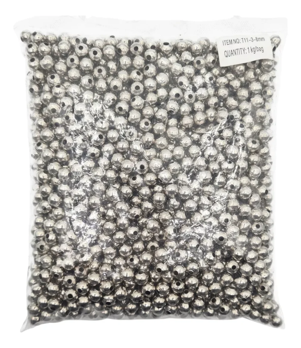 CUENTAS METÁLICAS 8MM NIQUELADAS X 1KG PARA ACCESORIOS BOLSA CERRADA POR MAYOR - MOSHM03