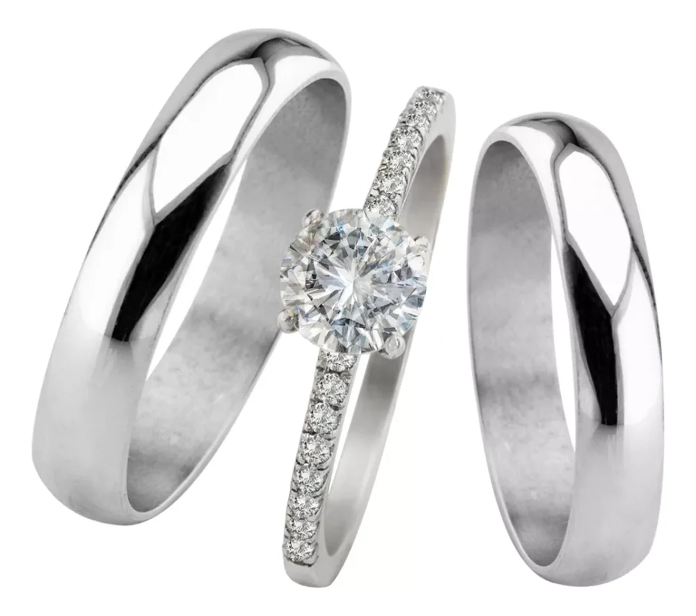 ALIANZAS 5MM PLATA 925 Y ANILLO SOLITARIO COMPROMISO + ESTUCHE REGALO- AP15D9
