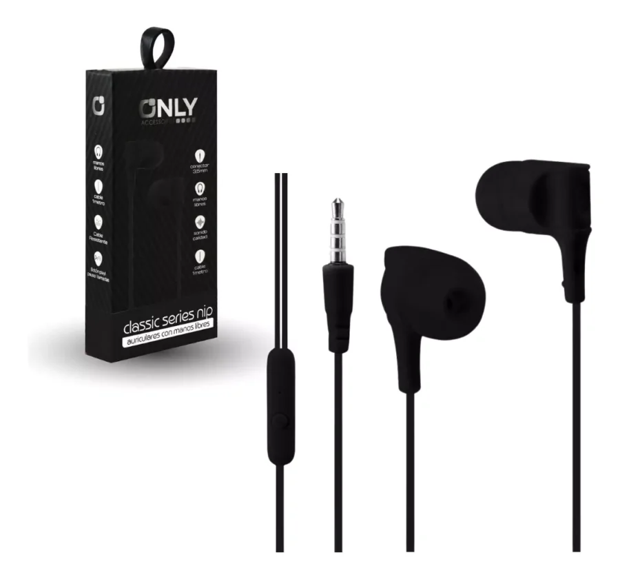 AURICULAR MANOS LIBRES ONLY PELLIZQUE C/CABLE NEGRO  - AUR02