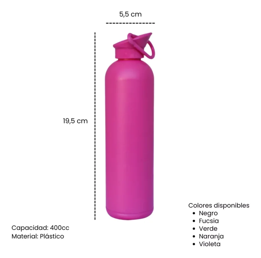 BOTELLA AGUA DEPORTIVA DUKI 400ML C/TAPA LISA (COLOR A ELECCION) - FIT002 - Imagen 2