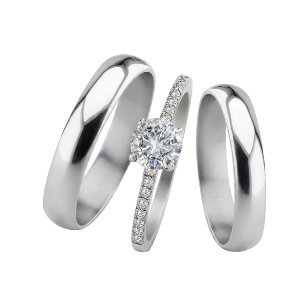 ALIANZAS 5MM PLATA 925 Y ANILLO SOLITARIO COMPROMISO + ESTUCHE REGALO- AP15D9