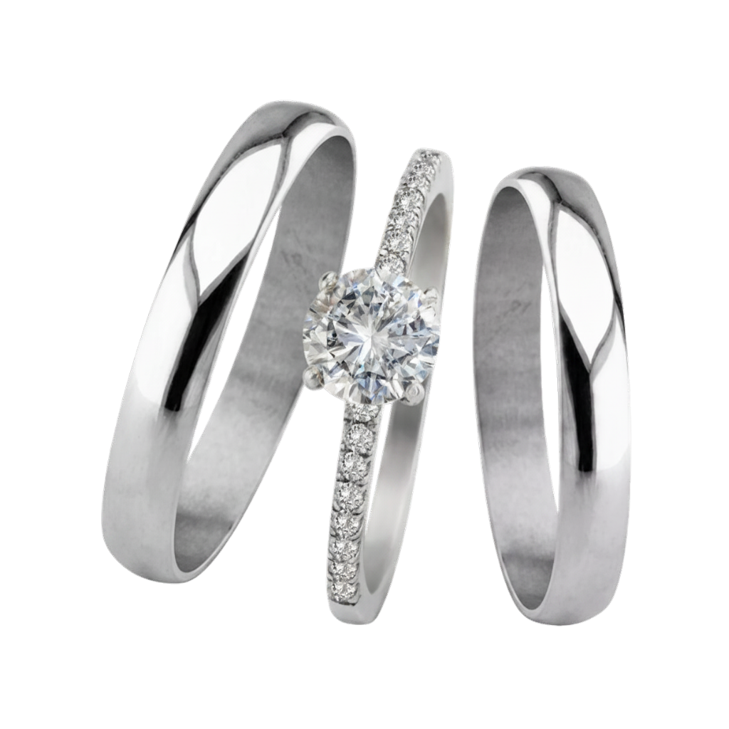 ALIANZAS 3MM PLATA 925 Y ANILLO SOLITARIO COMPROMISO + ESTUCHE REGALO- AP15D8