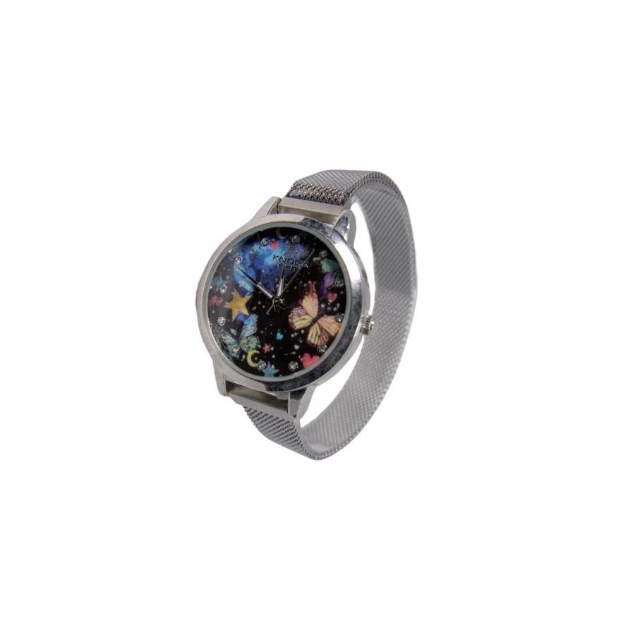 RELOJ KNOCK OUT MALLA ENGARZADA Y CUADRANTE NEGRO CON DISEÑO