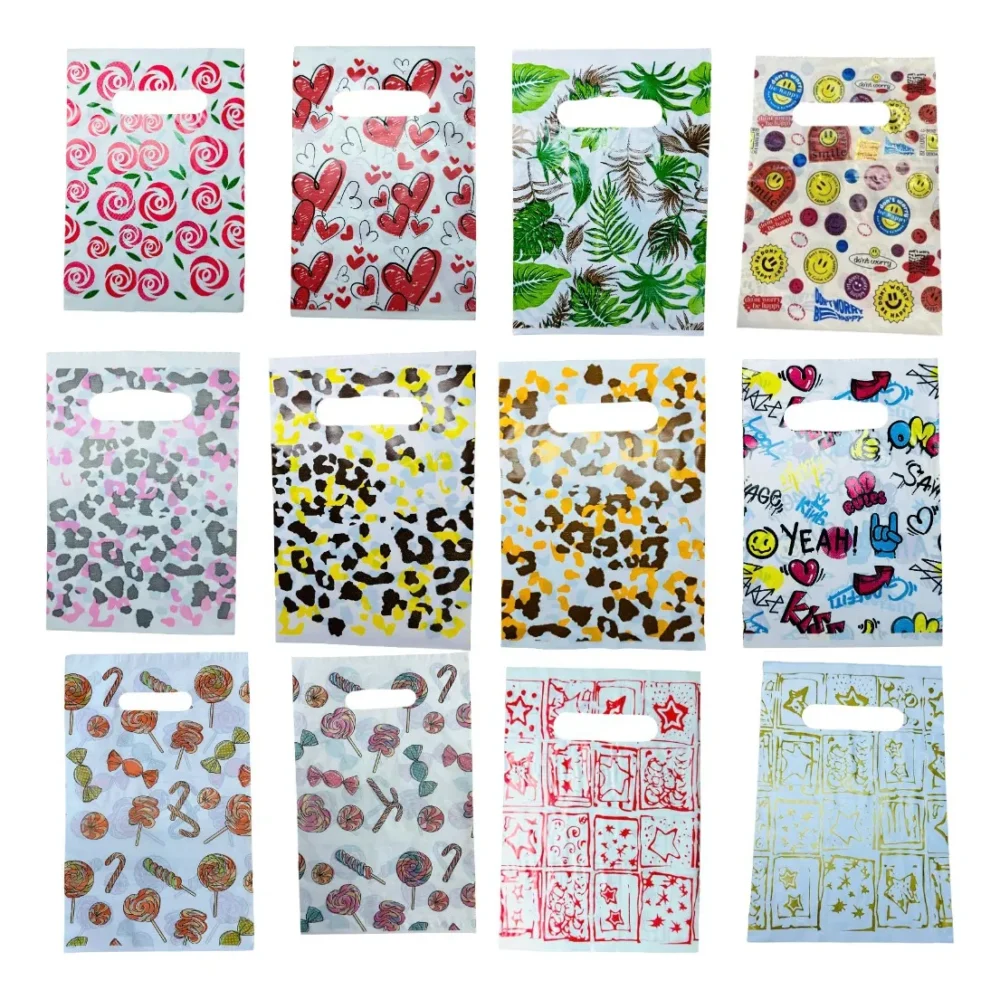 PACK 100 BOLSAS RIÑON CON MANIJA 15X20 CON DISEÑO (MODELOS SURTIDOS)- BOLSX002