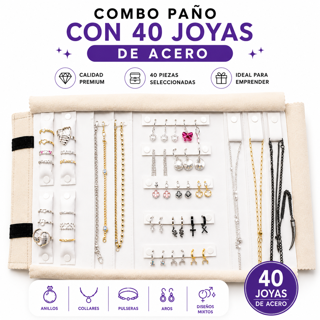 COMB344- PAÑO ARMADO 40 PIEZAS DE ACERO ( IMAGEN ILUSTRATIVA, PRODUCTOS SIN ELECCION SURTIDOS)