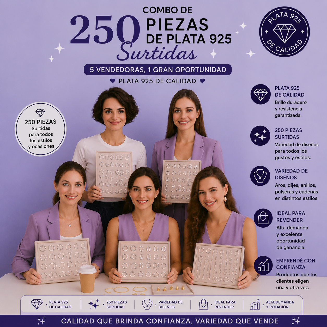 COMBO FUERZA EN CINCO 250 PIEZAS PLATA 925 ARMADO (foto ilustrativa) - PA0705A