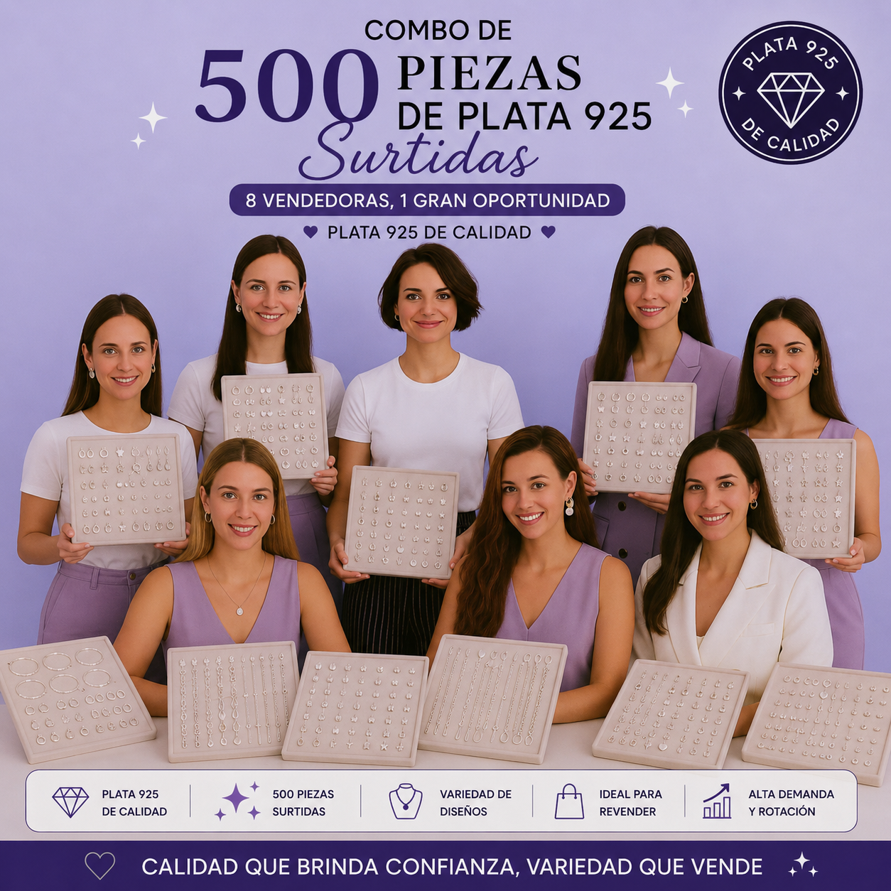 COMBO ESCALA HIPERMAYORISTA 500 PIEZAS PLATA 925 ARMADO (foto ilustrativa) - PA0710A