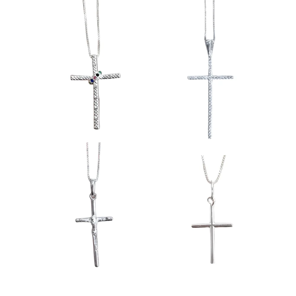 KIT210- KIT CRUZ 4 CADENAS CONJUNTOS DE PLATA 925 ( IMAGEN ILUSTRATIVA, PRODUCTOS SIN ELECCION SURTIDOS)