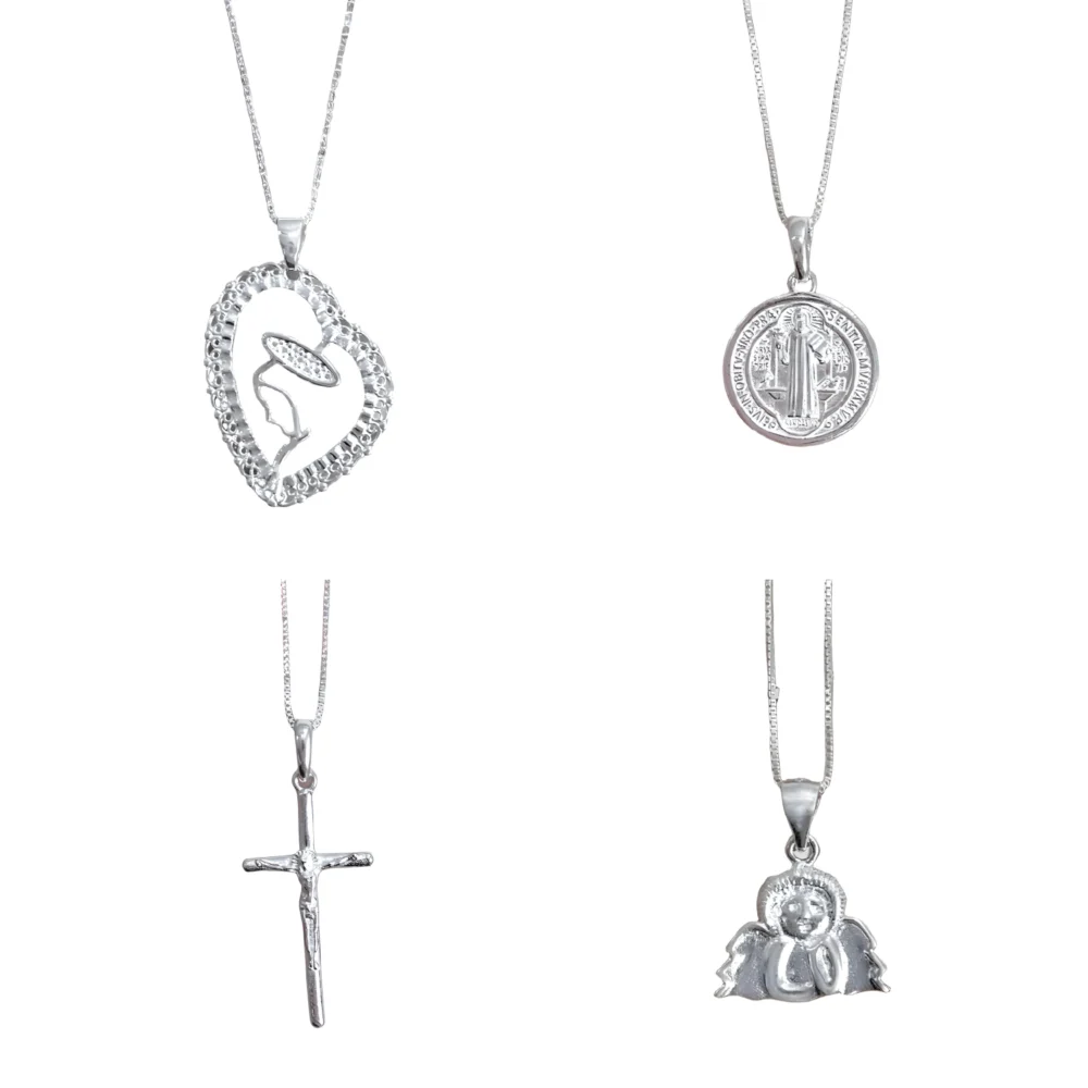 KIT204- KIT RELIGIOSO 4 CADENAS CONJUNTOS DE PLATA 925 ( IMAGEN ILUSTRATIVA, PRODUCTOS SIN ELECCION SURTIDOS)