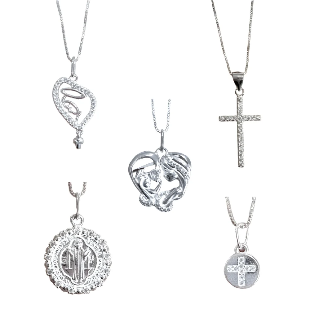 KIT205- KIT RELIGIOSO 5 CADENAS CONJUNTOS DE PLATA 925 ( IMAGEN ILUSTRATIVA, PRODUCTOS SIN ELECCION SURTIDOS)