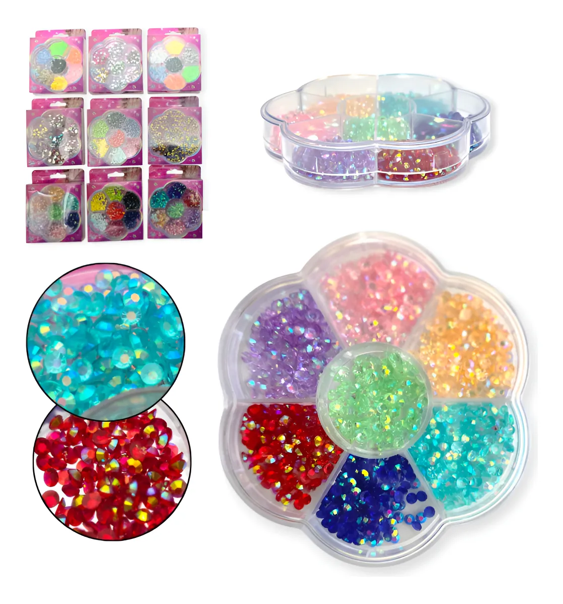 COMB506- COSMÉTICA APLIQUES X3 MAYORISTA PIEDRITAS UÑAS DECO NAILS