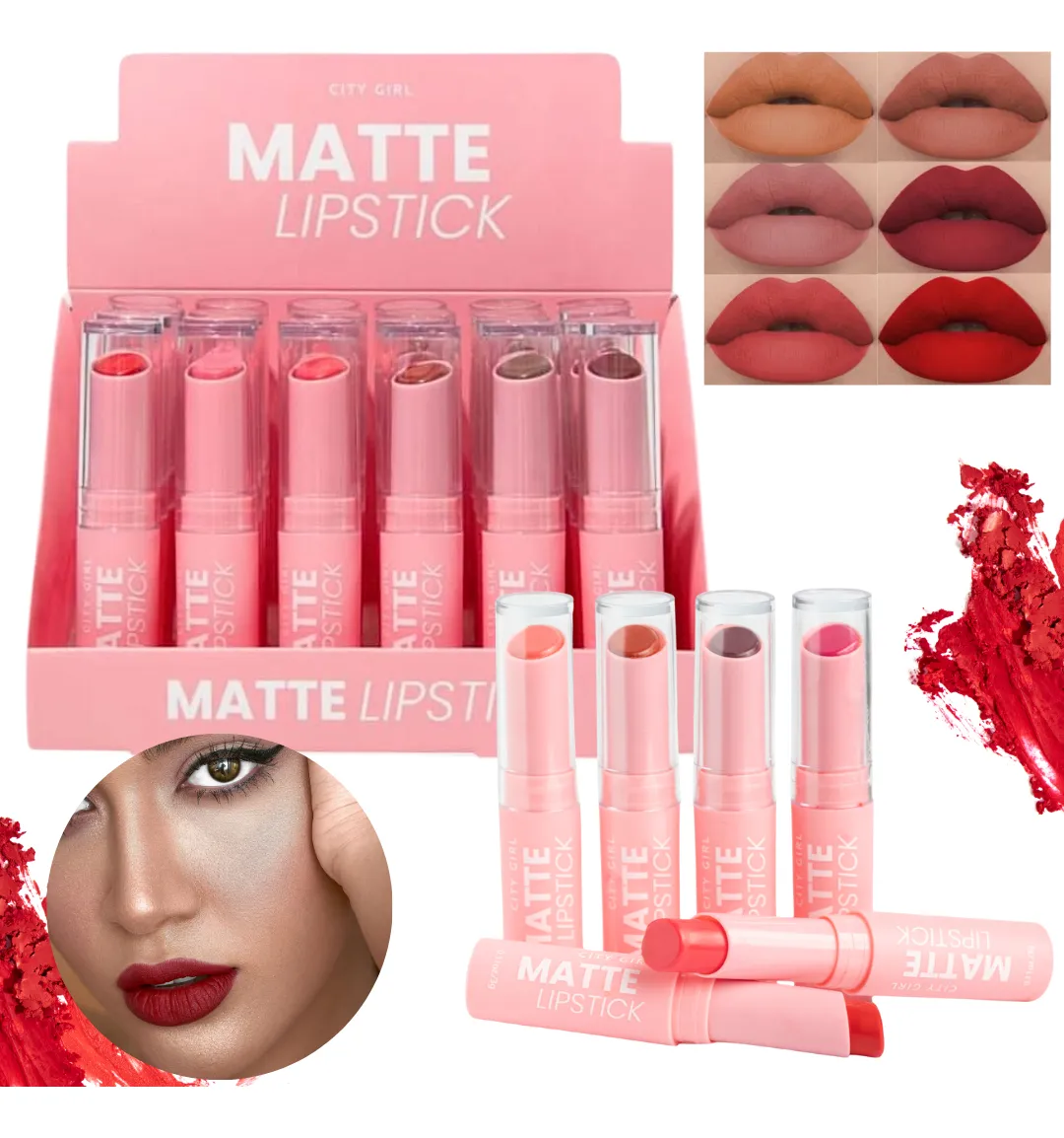 Lipstick Matte Labial En Barra City Girl Varios Tonos Makeup