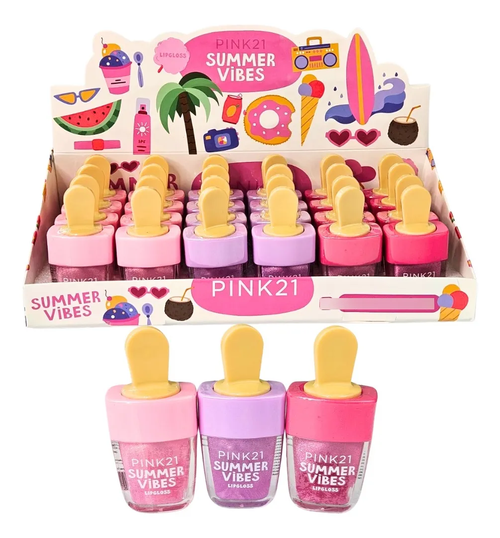 Lipgloss C/glitter Aroma Frutal Brillo Labial Makeup Pink21