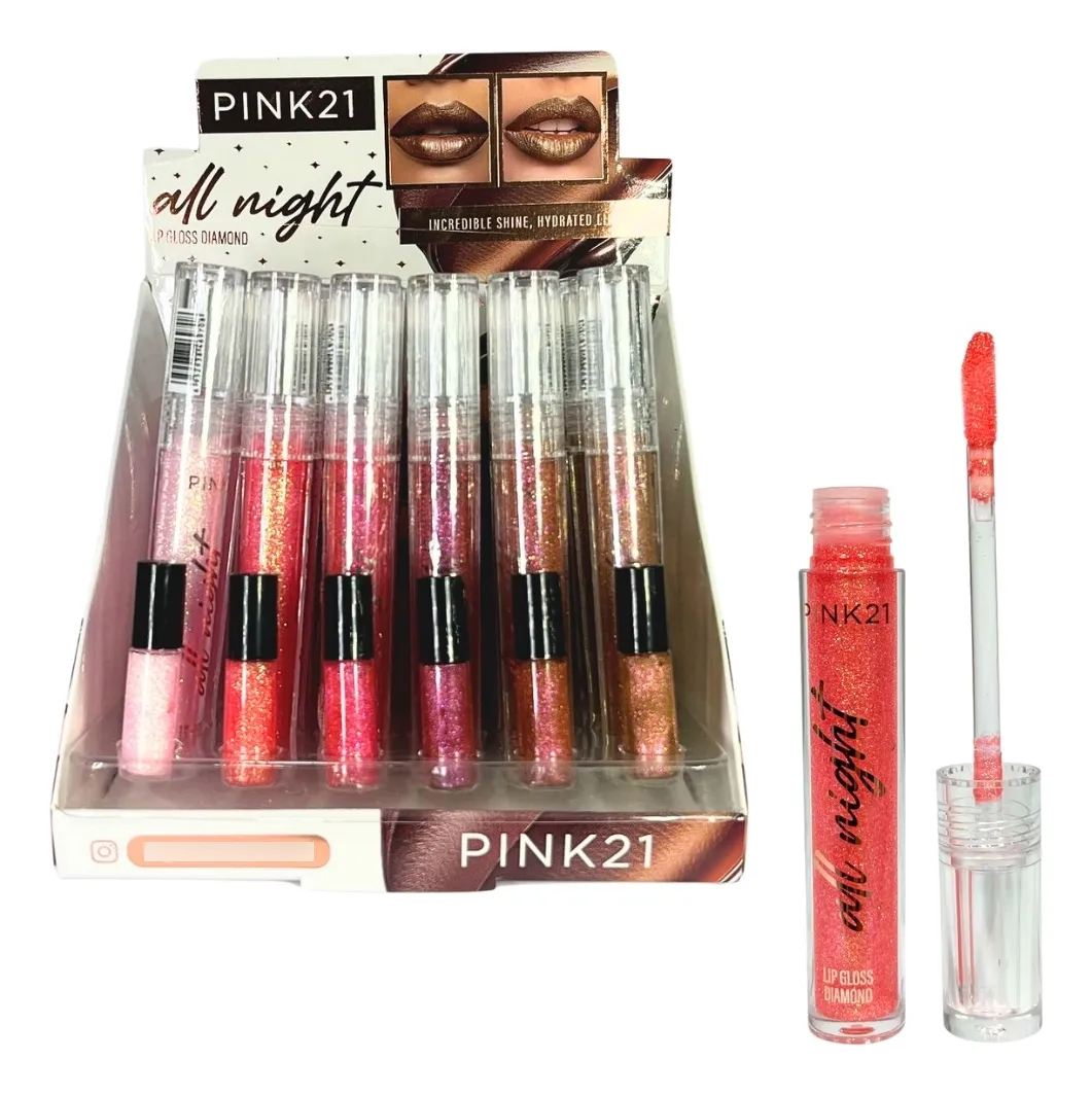 Lip Gloss Balsamo Con Glitter Brillante Hidratante All Night