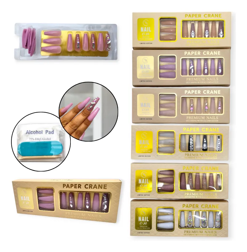 COMB505- PACK X6 UÑAS POSTIZAS NAILS ADHESIVAS DISEÑOS ( IMAGEN ILUSTRATIVA)