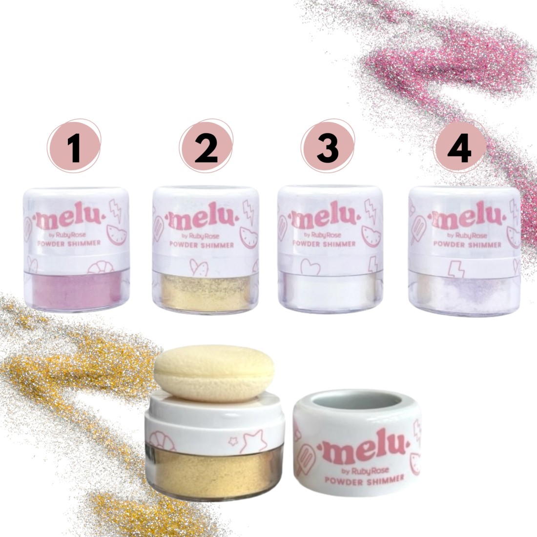 Polvo Iluminador Powder Shimmer Esponja Espejo Melu Rubyrose