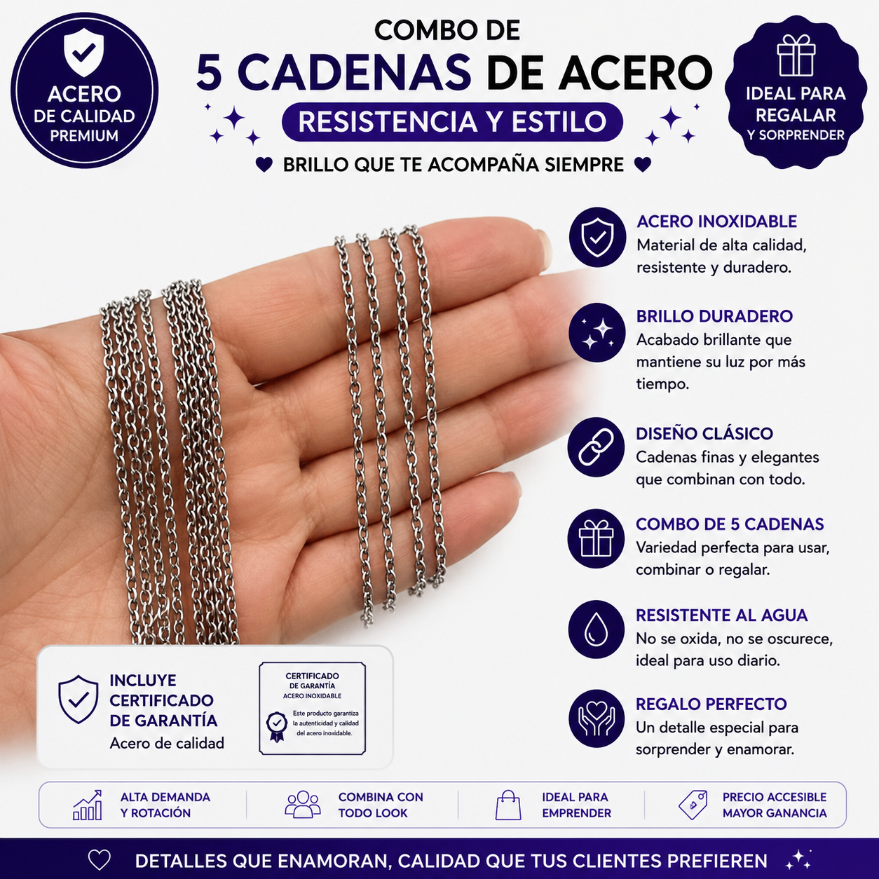 COMB1522- KIT 5 CADENAS DE ACERO (Imagen ilustrativa)