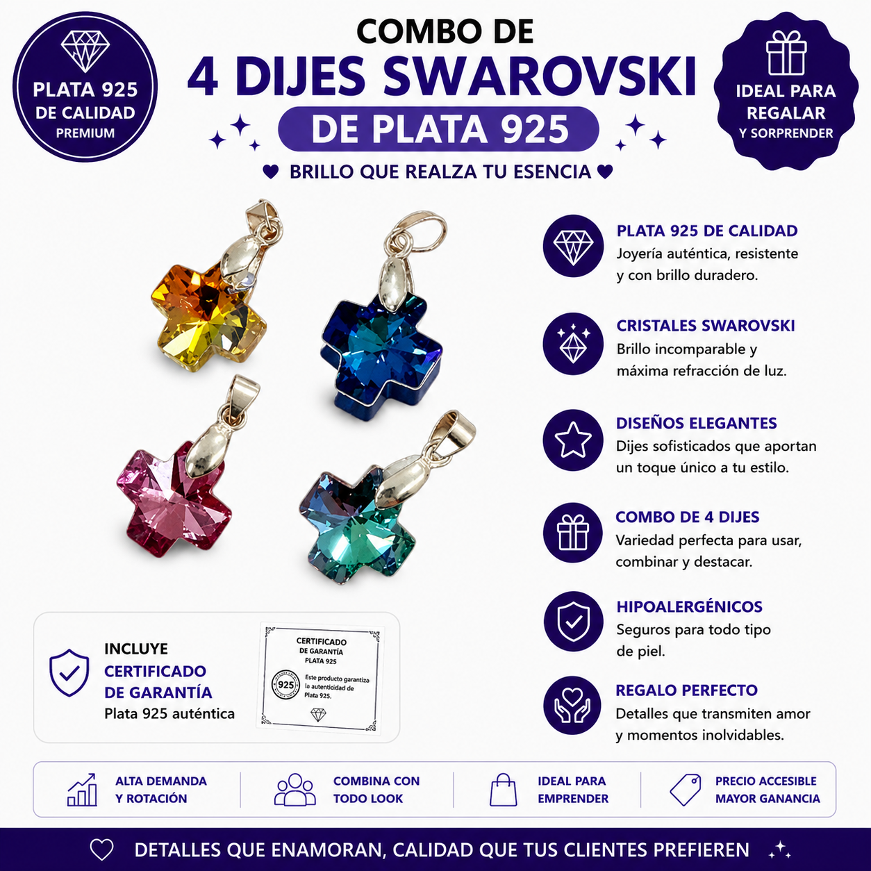 COMB1510- KIT 4 DIJES SWAROVSKI DE PLATA 925 (Imagen ilustrativa)