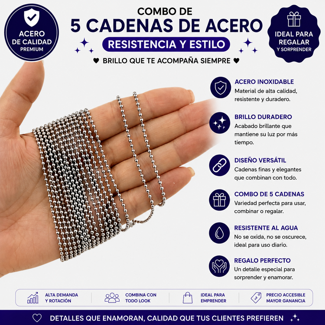 COMB1523- KIT 5 CADENAS DE ACERO (Imagen ilustrativa)