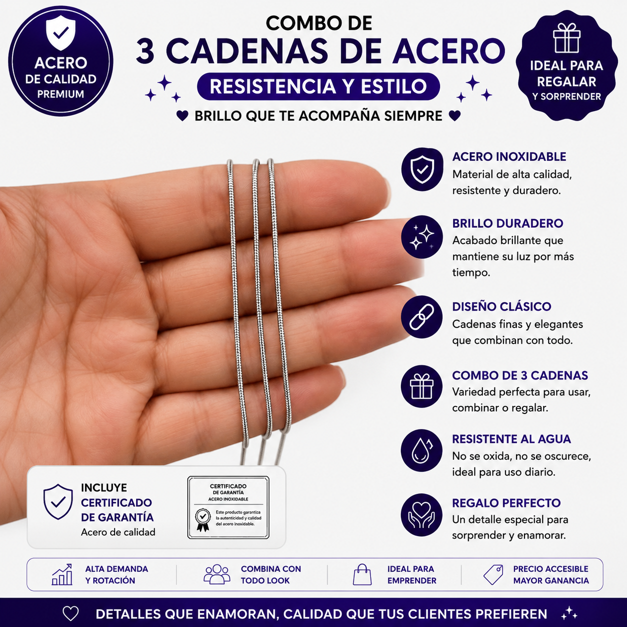 COMB1520- KIT 3 CADENAS DE ACERO (Imagen ilustrativa)