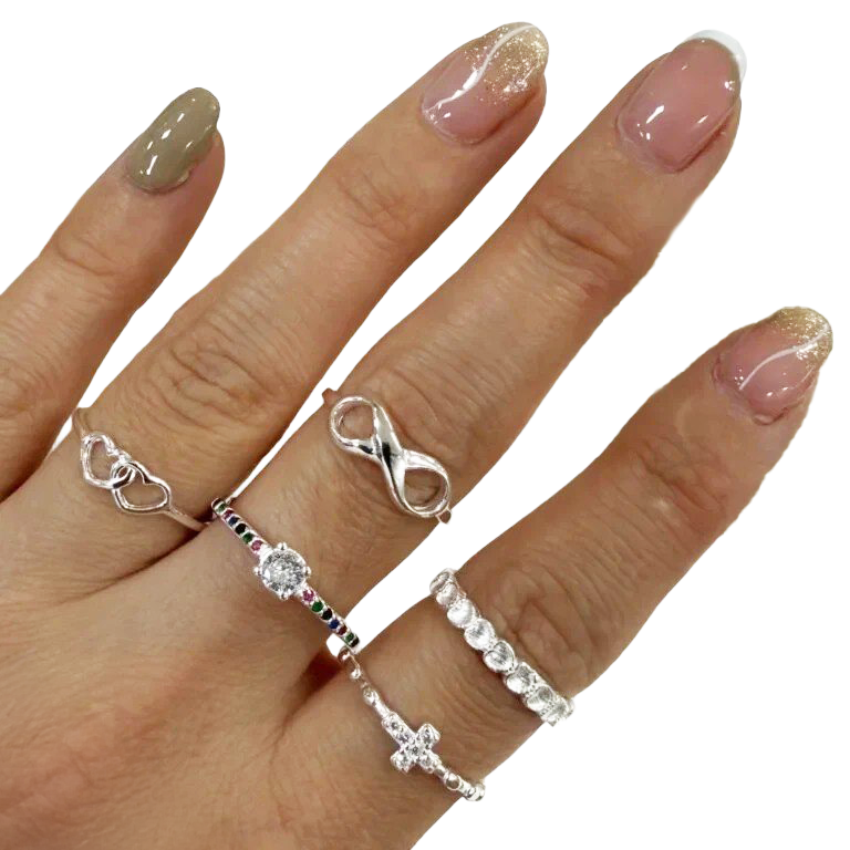 COMB1514- KIT 5 ANILLOS DELICADOS DE PLATA 925 (Imagen ilustrativa)