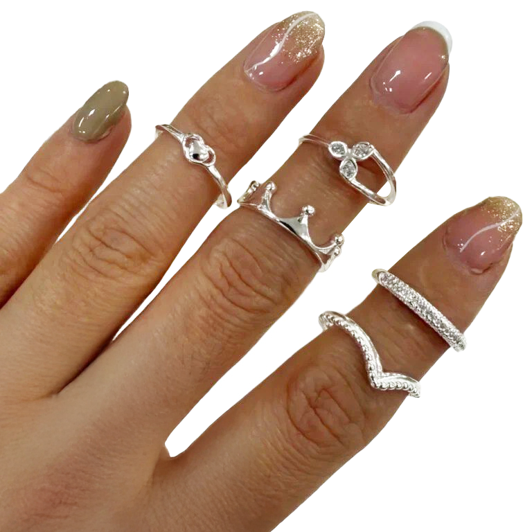 COMB1515- KIT 5 ANILLOS FALANGES DE PLATA 925 (Imagen ilustrativa)