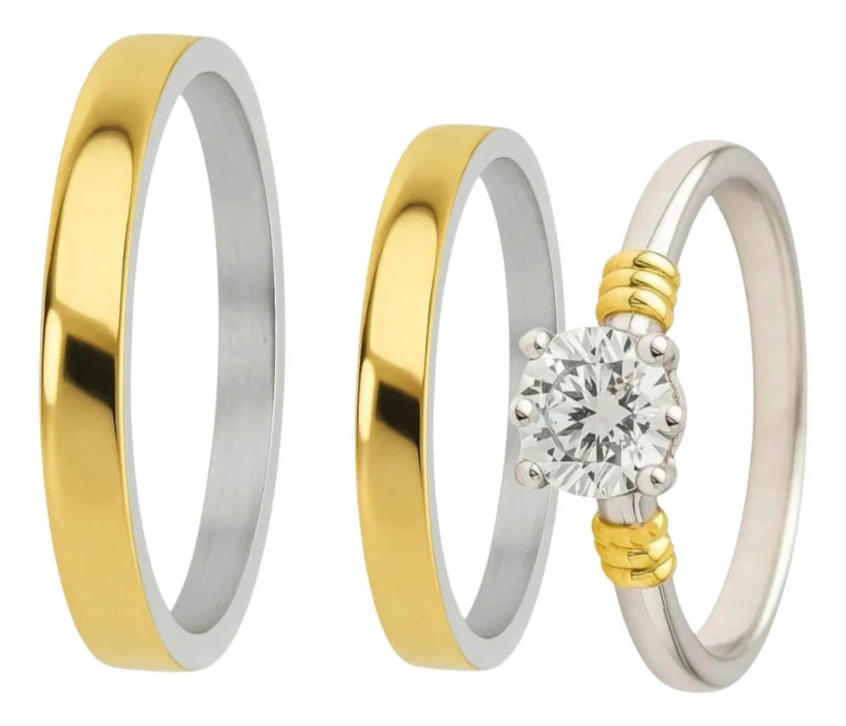 CONJUNTO COMPROMISO 3 PIEZAS PLATA Y ORO + ESTUCHE REGALO- AP15E01