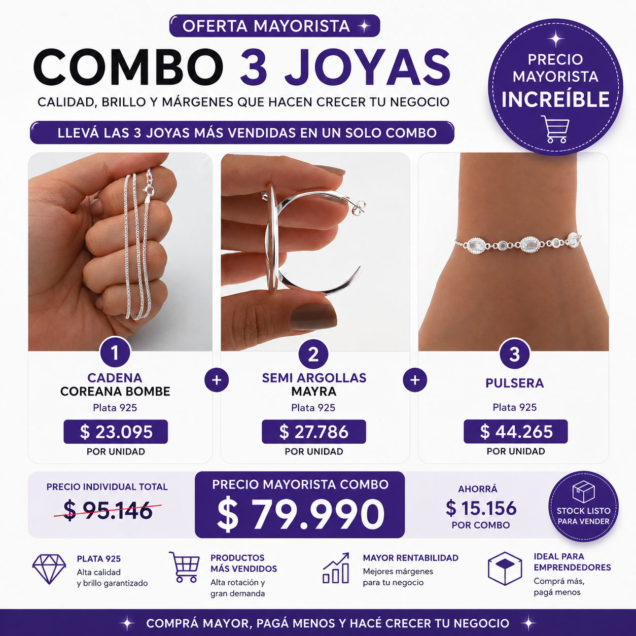 COMB31N- KIT COLLAR + AROS + PULSERA PLATA 925 PREMIUM REGALO ( IMAGEN ILUSTRATIVA, PRODUCTOS SIN ELECCION SURTIDOS)