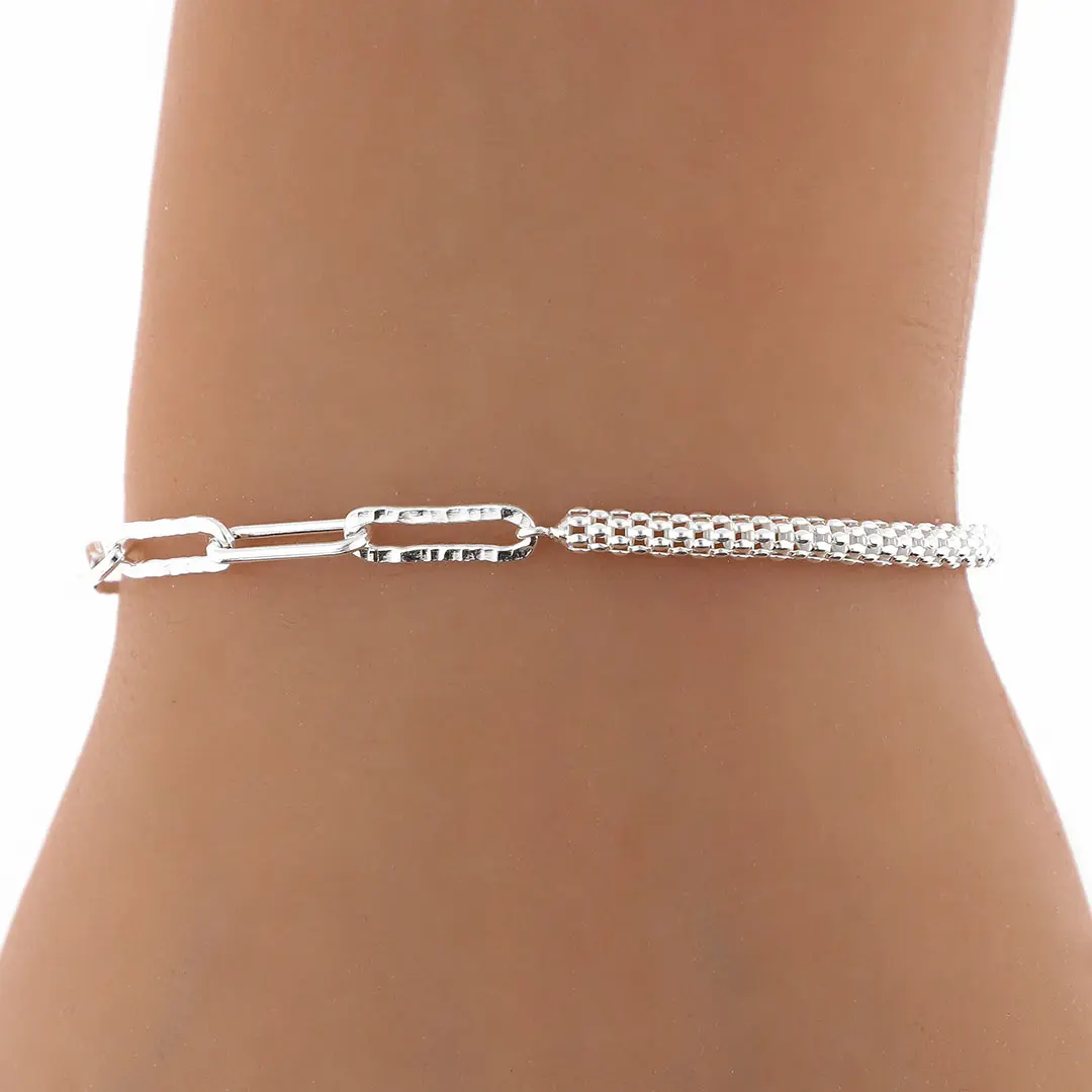 PULSERA COREANA CON ESLABON FORCE PLATA 925