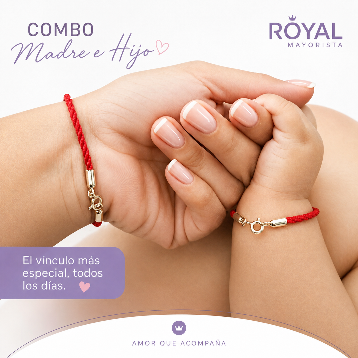 Set 2 Pulseras Plata 925 Hilo Seda Rojo Con Terminales De Plata Madre - Hijo -PUL32311