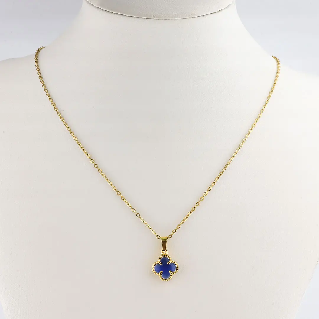 COLGANTE TREBOL AZUL ACERO DORADO