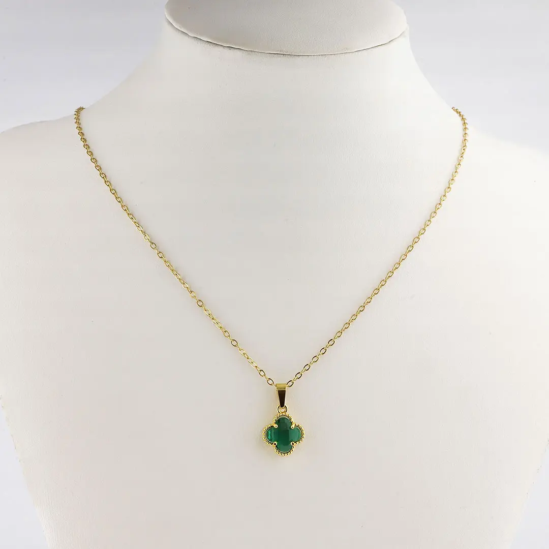 COLGANTE TREBOL VERDE ACERO DORADO