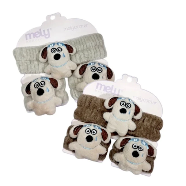 MK019- Vincha Para SkinCare + Muñequeras Con Aplique - Mely.