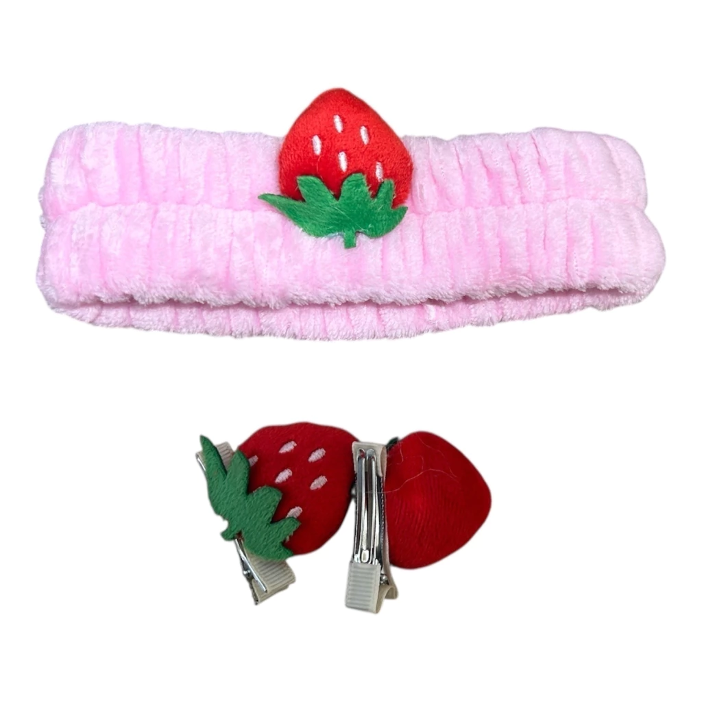 MK025- Kit Vincha Frutilla Para SkinCare + Par De Accesorio Para El Cabello - Mely